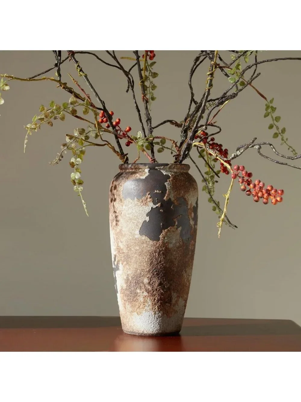 Rustic Terracotta Flower Vase for Home Decor, Large Farmhouse Ceramic Vase